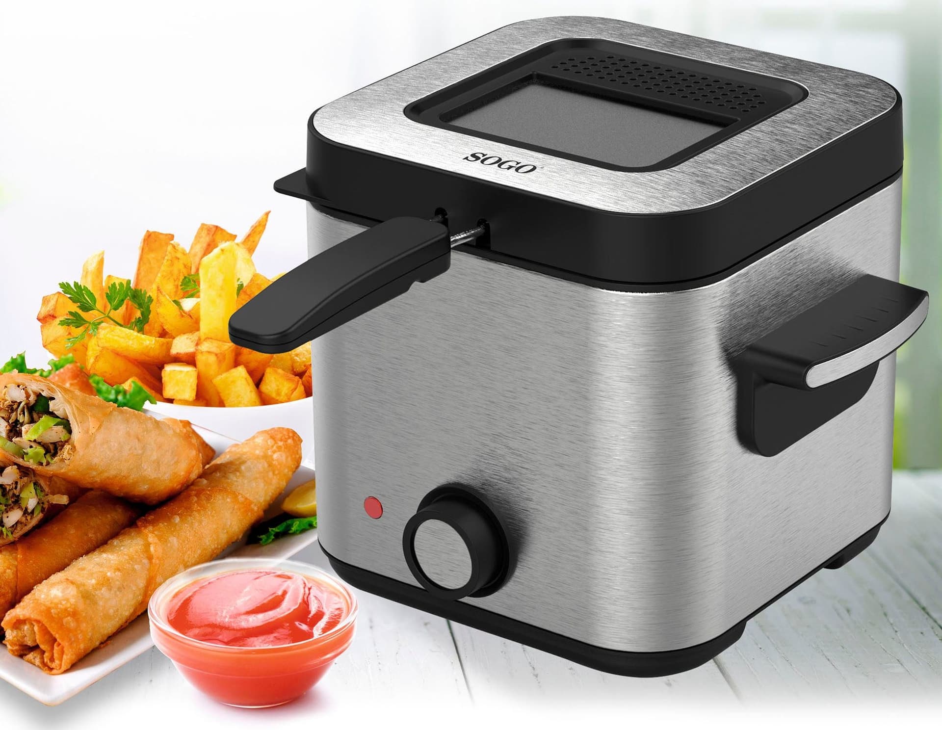 SOGO Friggitrice in acciaio inox con finestra trasparente e filtro 1.5l - 900w