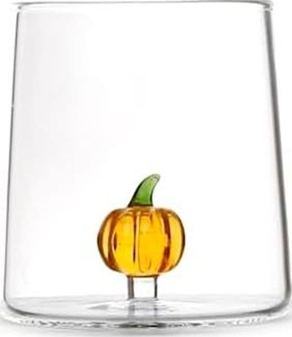 Bicchiere in vetro borosilicato trasparente con miniature decoro zucca arancioH&H