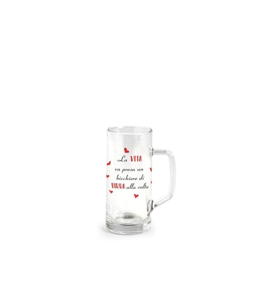 Bicchiere birra con manico 40 cl con scritta la vita va presa un bicchiere di birra alla volta