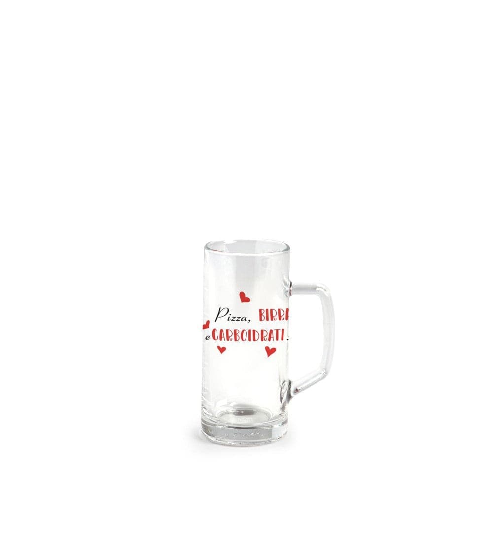 Bicchiere birra con manico 40 cl con scritta pizza birra e carboidrati