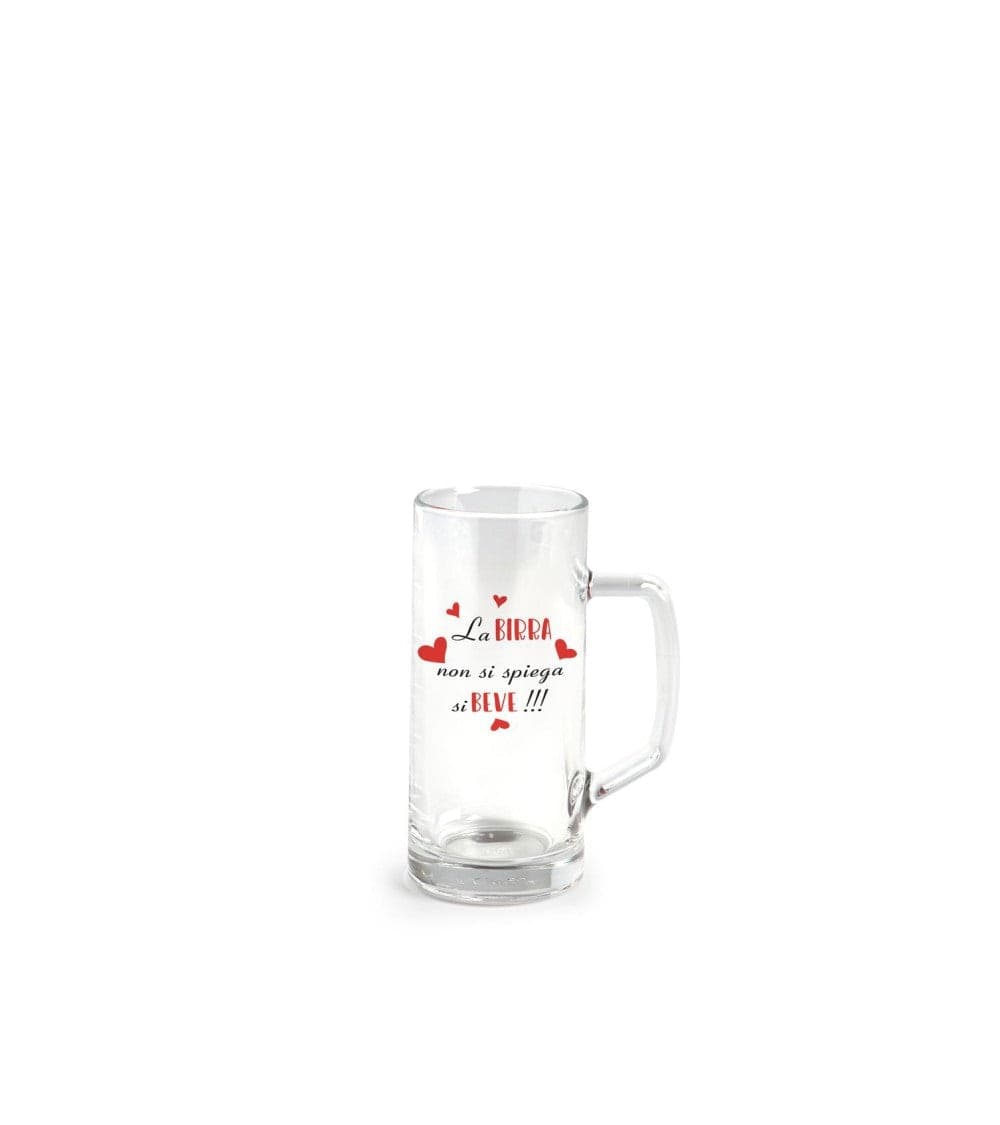 Bicchiere birra con manico 40 cl con scritta la birra non si spiega si beve