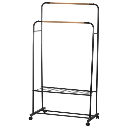 APPENDIABITI DOPPIO NERO/ EFF LEGNO 80X50X130-155CM CON DUE RIPIANI