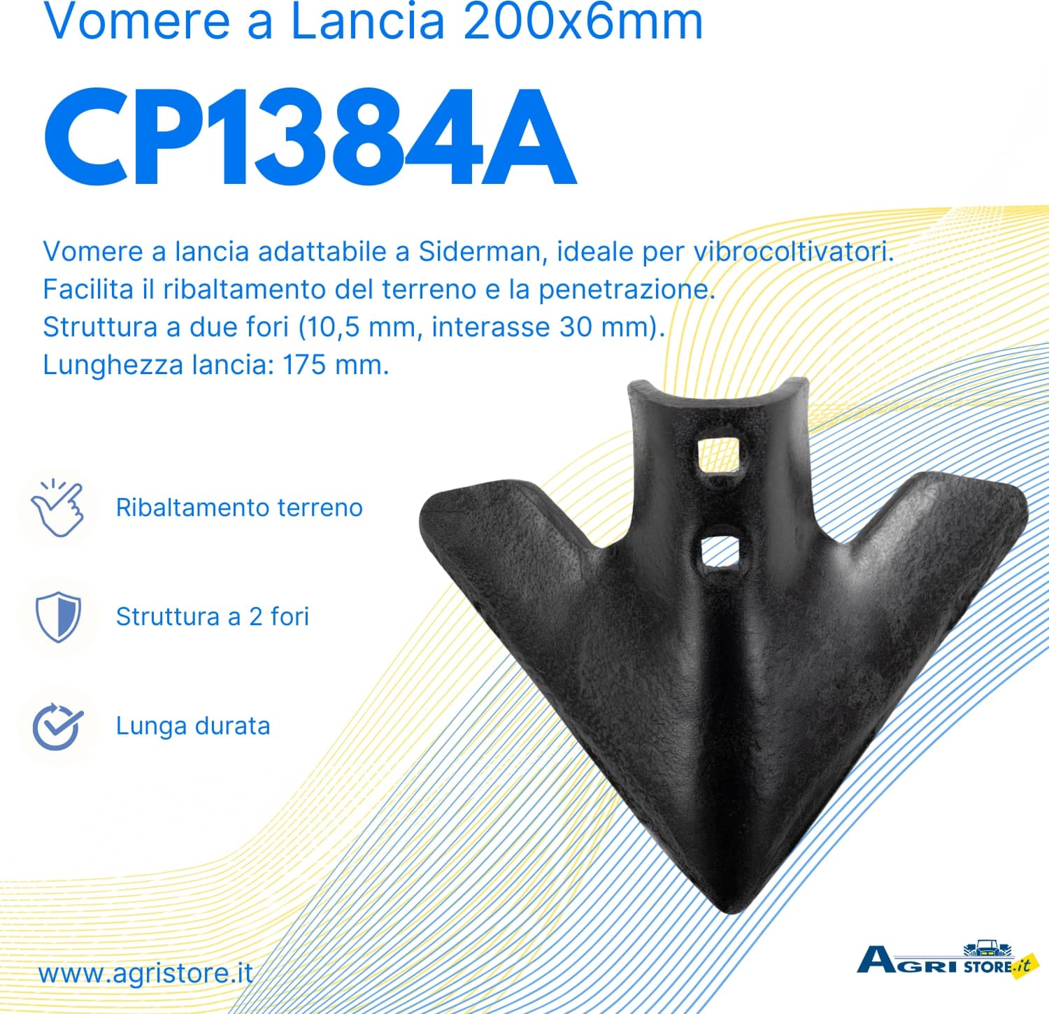 Vomere a lancia 2 fori 200x6mm adattabile a Siderman - 6