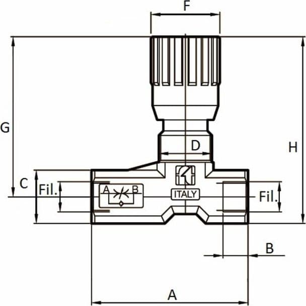 Regolatore di flusso bidirezionale da 1/4" in ottone - 3