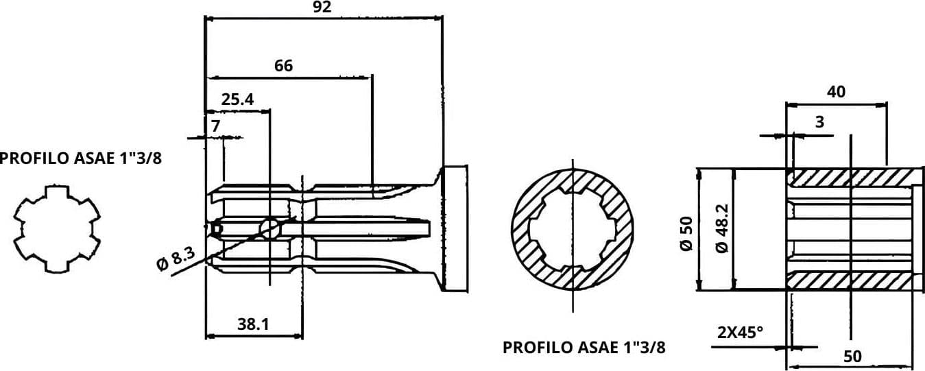 Semigiunto scanalato 14 denti per pompa gruppo 2 con chiavetta 3,17mm - 2