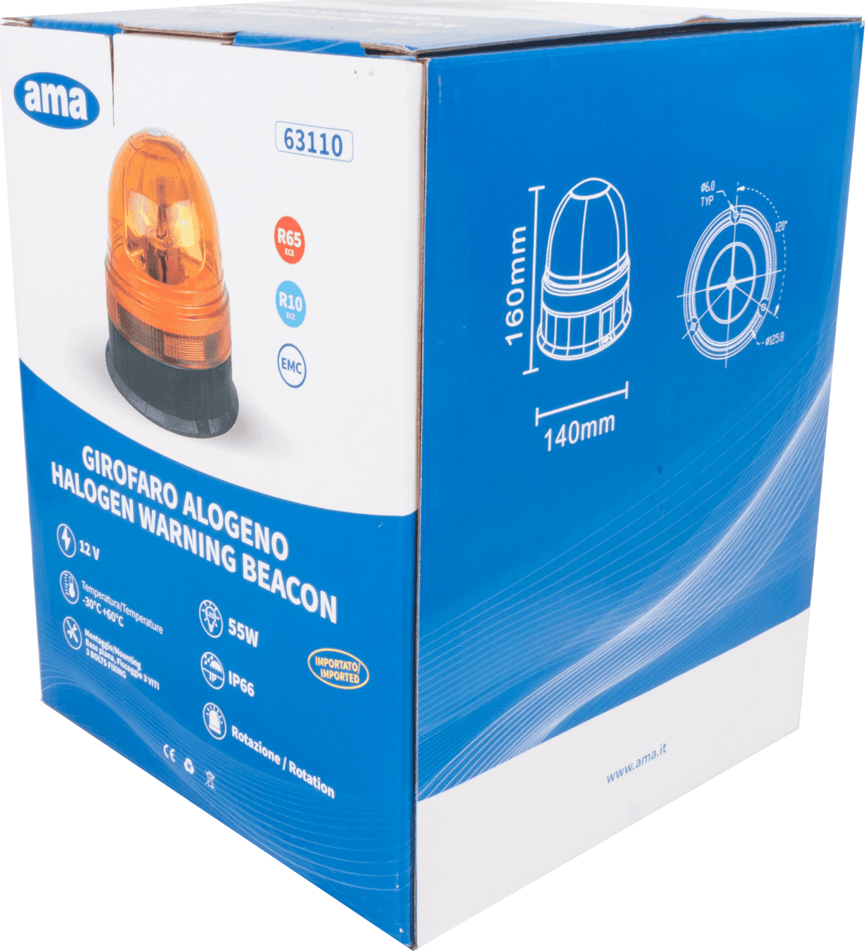 Lampeggiante alogeno per trattori base piana 12V 55W luce rotazionale - 10