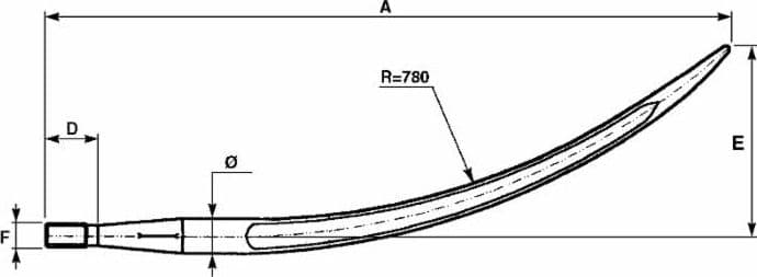 Punta curva per forca letame ø 36mm lunghezza 600mm - 2