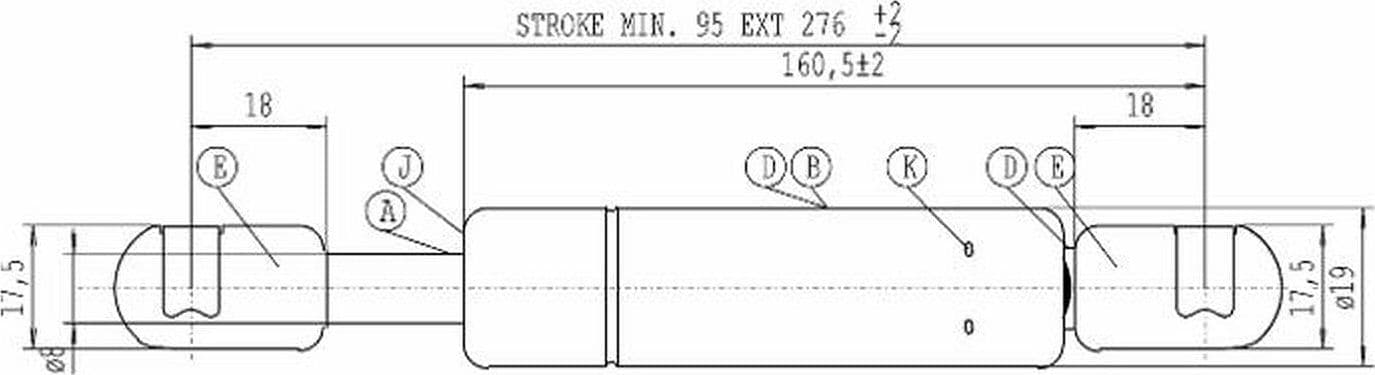 Molla a Gas Stabilus 276mm 250 N Landini 3659544M1 - 2