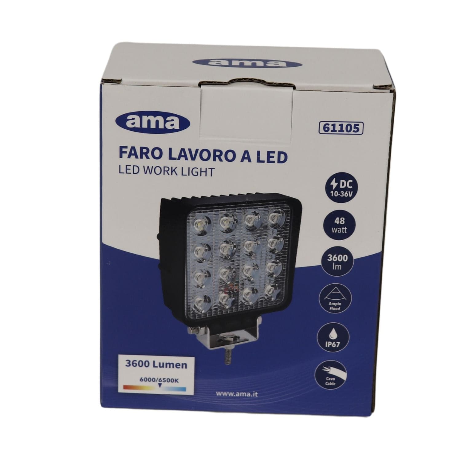 Faro da lavoro 16 LED Epistar a largo raggio freddo 48W IP67 - 6