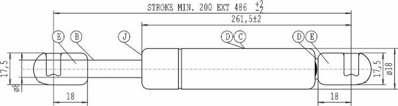 Molla a gas Stabilus estensione max 486mm 200 N adattabile al riferimento originale Landini 3548042M91 - 2