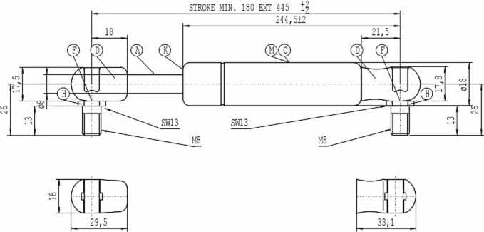 Molla a Gas Stabilus 445mm 150 N Deutz-Fahr 001105990 - 2