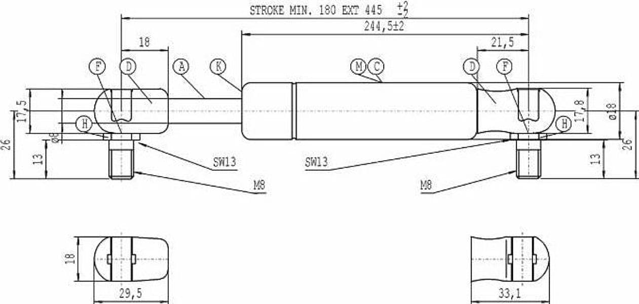 Molla a Gas Stabilus 445mm 150 N Deutz-Fahr 001105990 - 2
