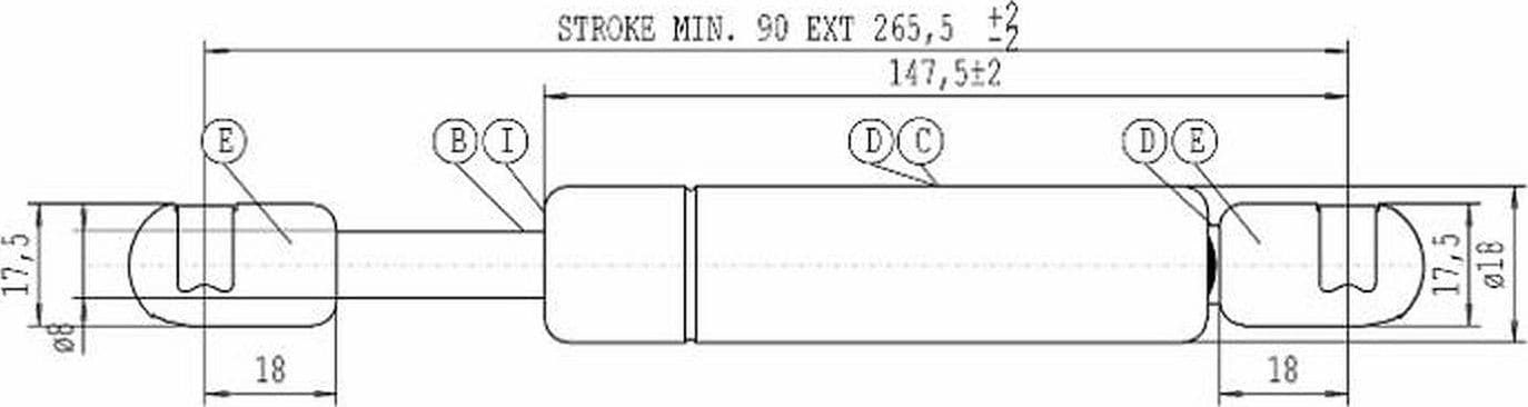 Molla a gas Stabilus estensione max 265,5mm 200 N adattabile al riferimento originale Landini 3660101M91 - 2