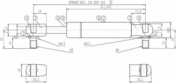 Molla a Gas Stabilus 585mm 150 N CNH 1-99-976-065 - 2