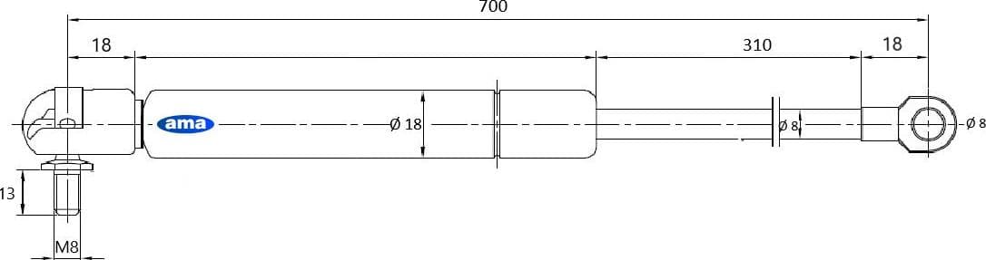 Molla a gas estensione max 700mm corsa 309mm 350 N - 2