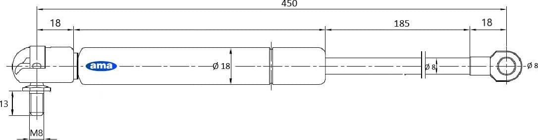 Molla a gas estensione max 450mm corsa 184mm 350 N - 2