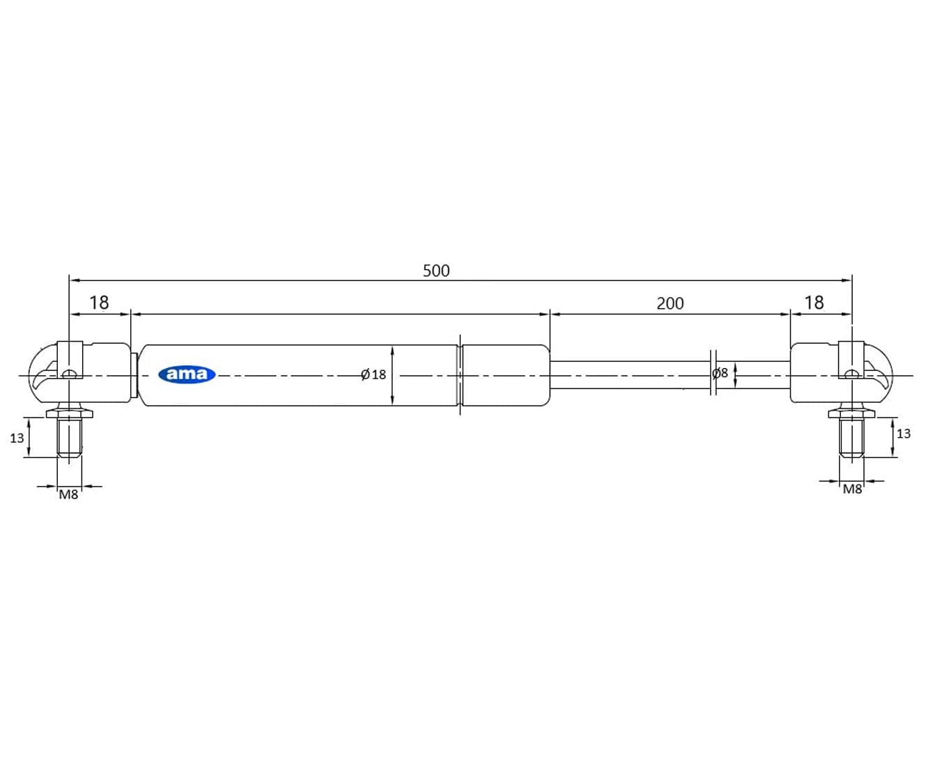 Molla a gas estensione max 500mm 250N adattabile a Massey Ferguson - 5