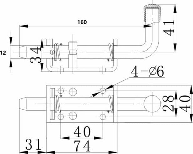 Perno a molla zincato per rimorchi lungo 160mm con interasse a fori 40mm - 3