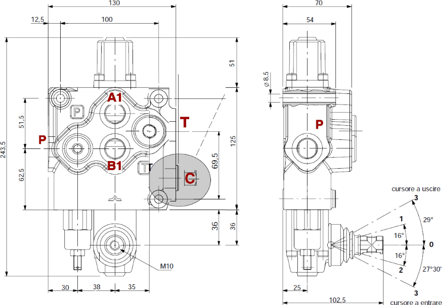 Distributore Walvoil SD11 a 1 leva doppio effetto - 70L - 3