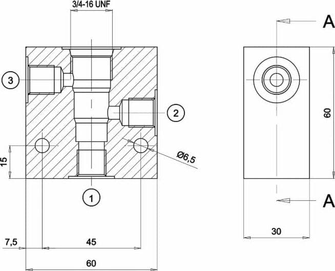 Corpo in alluminio per valvole elettriche a 3 vie cavità 3/4" - 2