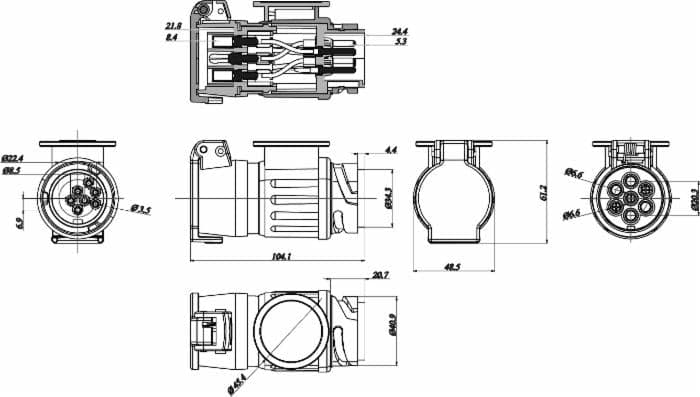 Adattatore con spina 13 poli e presa 7 poli - 2