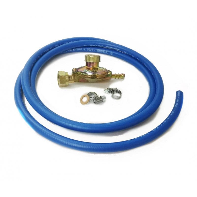 REGOLATORE Bassa Pressione FORNELLI CUCINE BARBECUE GAS + 2 MT Tubo GPL + 2 Fascette - 2