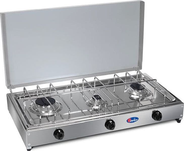 CFParker Fornello a Gas 3 Fuochi Gpl / Metano con Piano in Acciaio Inox mod. 5523G