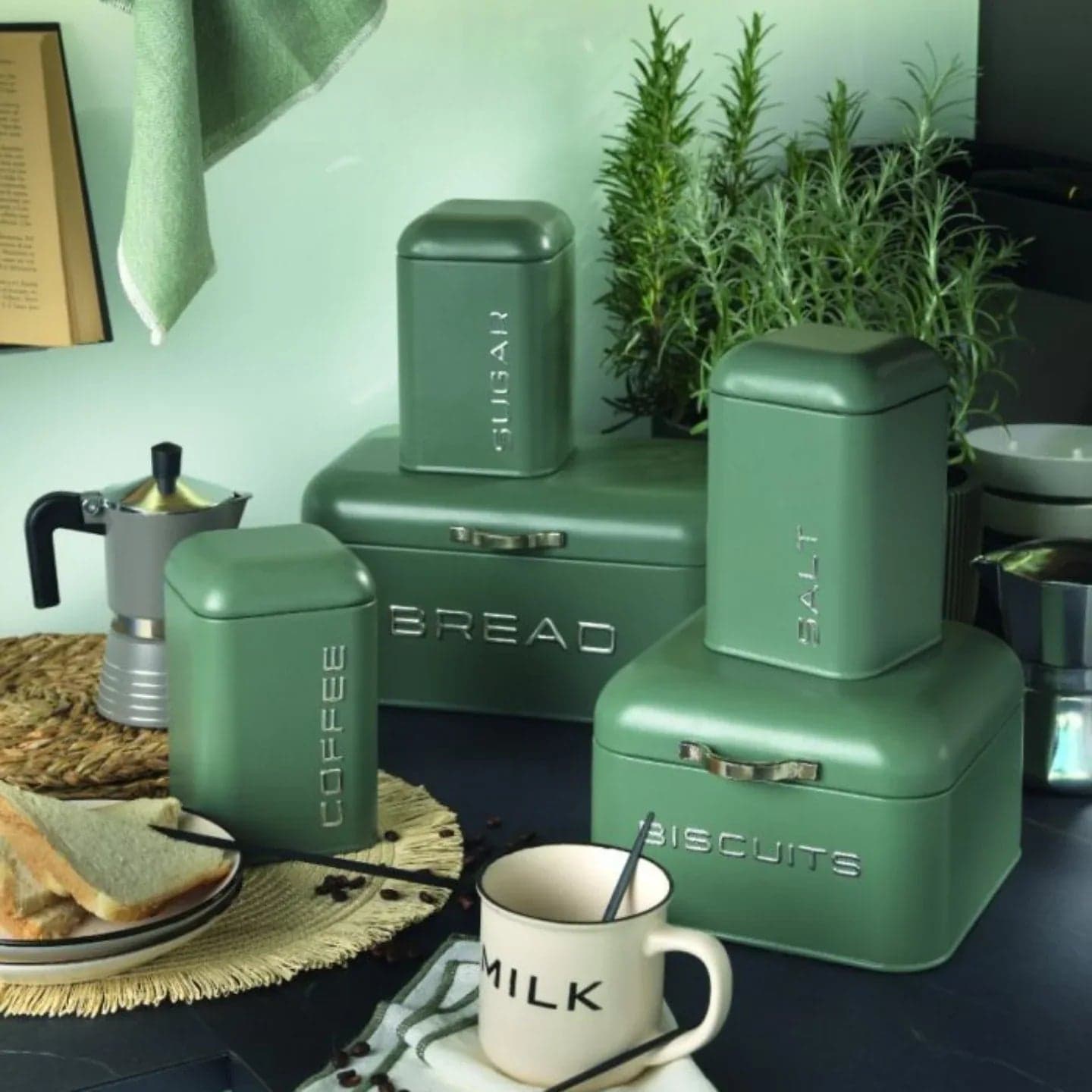Porta Spezie Evviva 6315 Set 3 Contenitori Impilabili in Metallo Verde - 2