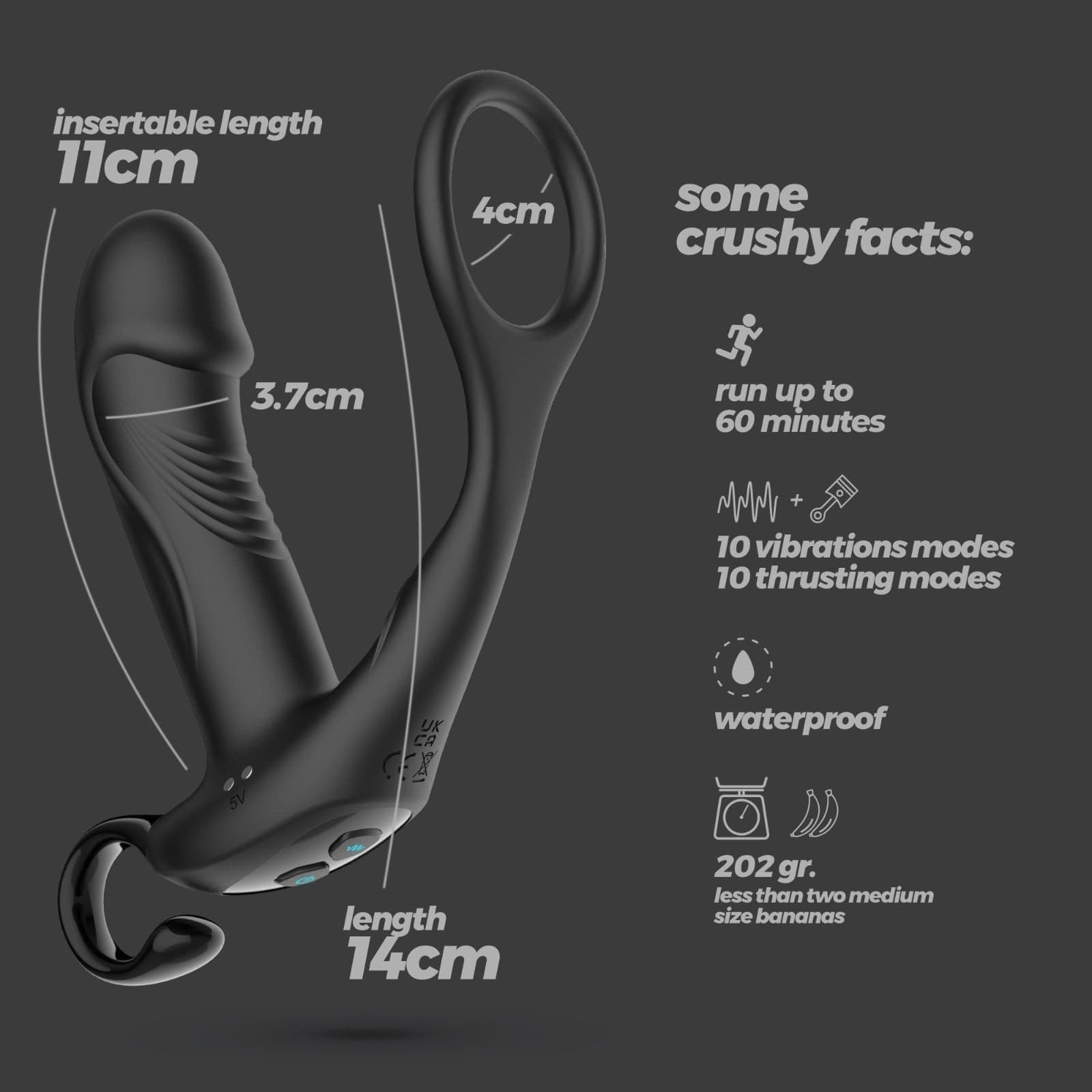 Stimolatore Vibro &amp; Spingo della prostata P spot + cockring nero in prodotto Erosdom - Palmi, commercioVirtuoso.it