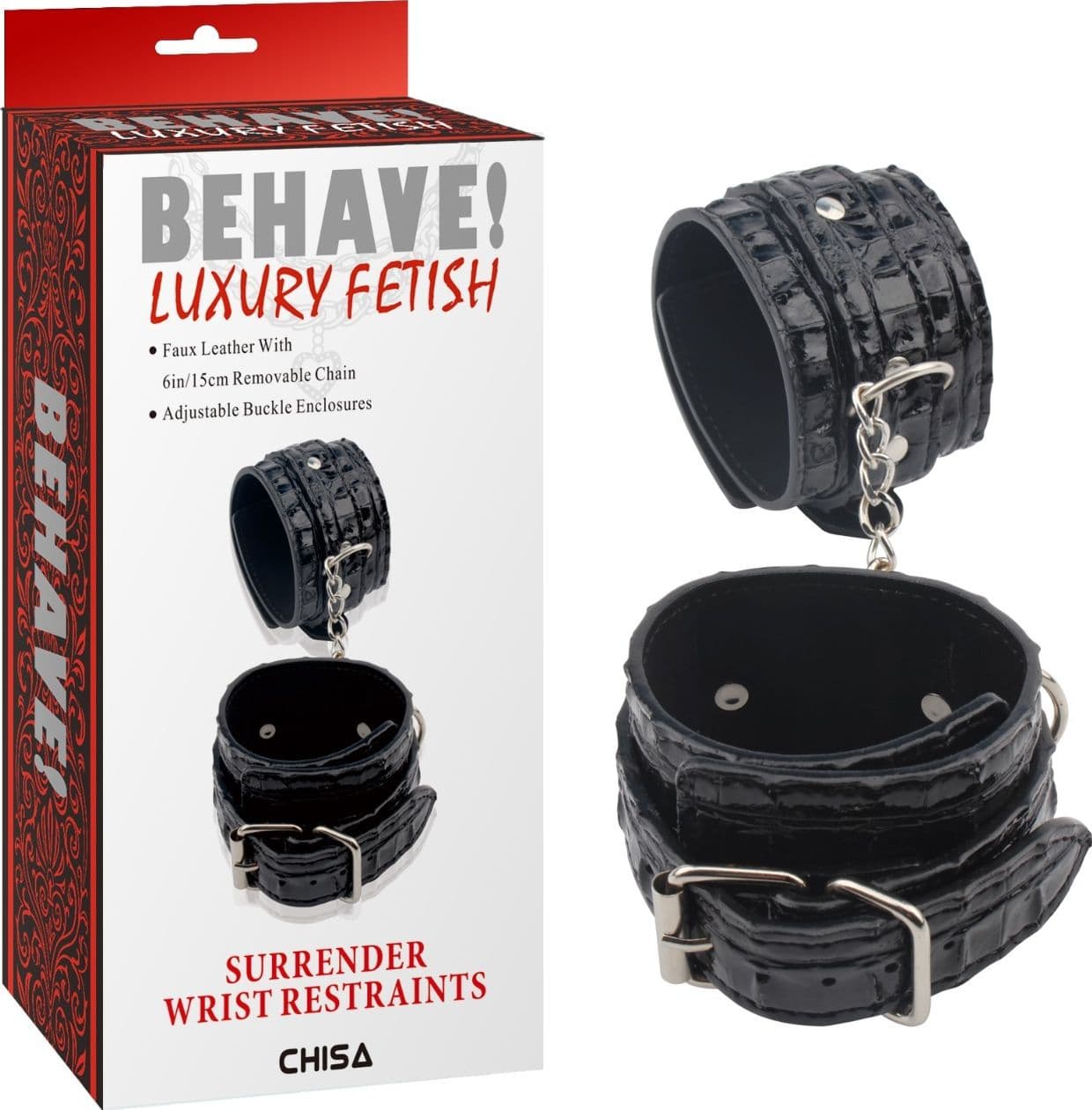 Behave ! luxury fetish Manette Premium rosse e nere cuffs bondage sadomaso - 4