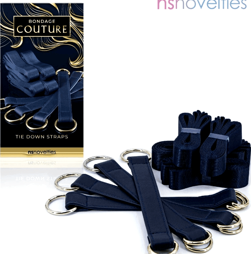 Bondage Couture The Down Straps set cinghie bondage letto regolabili blu oro - 5