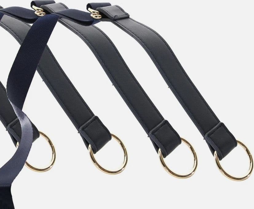 Bondage Couture The Down Straps set cinghie bondage letto regolabili blu oro in prodotto Erosdom - Palmi, commercioVirtuoso.it