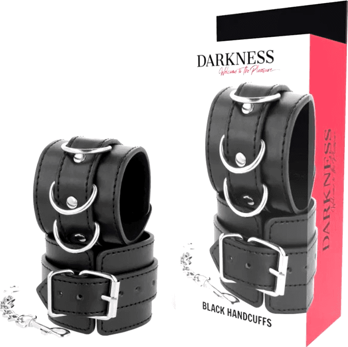 Darkness . manette pelle nera classic ideali per BDSM bondage fetish dominazione - 5