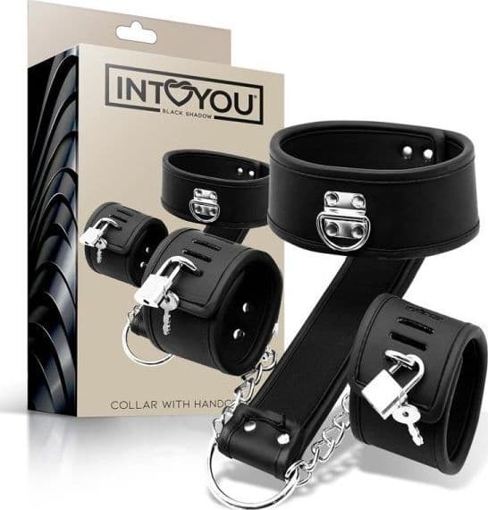 Intoyou collare bondage con manette ai polsi imbottite regolabile fetish - 4