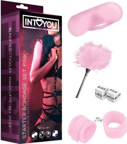 Set Bondage Pink Mashera manette piumino dadi fetish bondage BDSM kit - 7