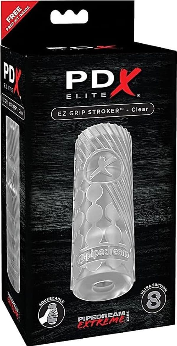 Masturbatore uomo PDX Elite EZ Grip Stroker Clear Super Aspirazione + 3 anelli
