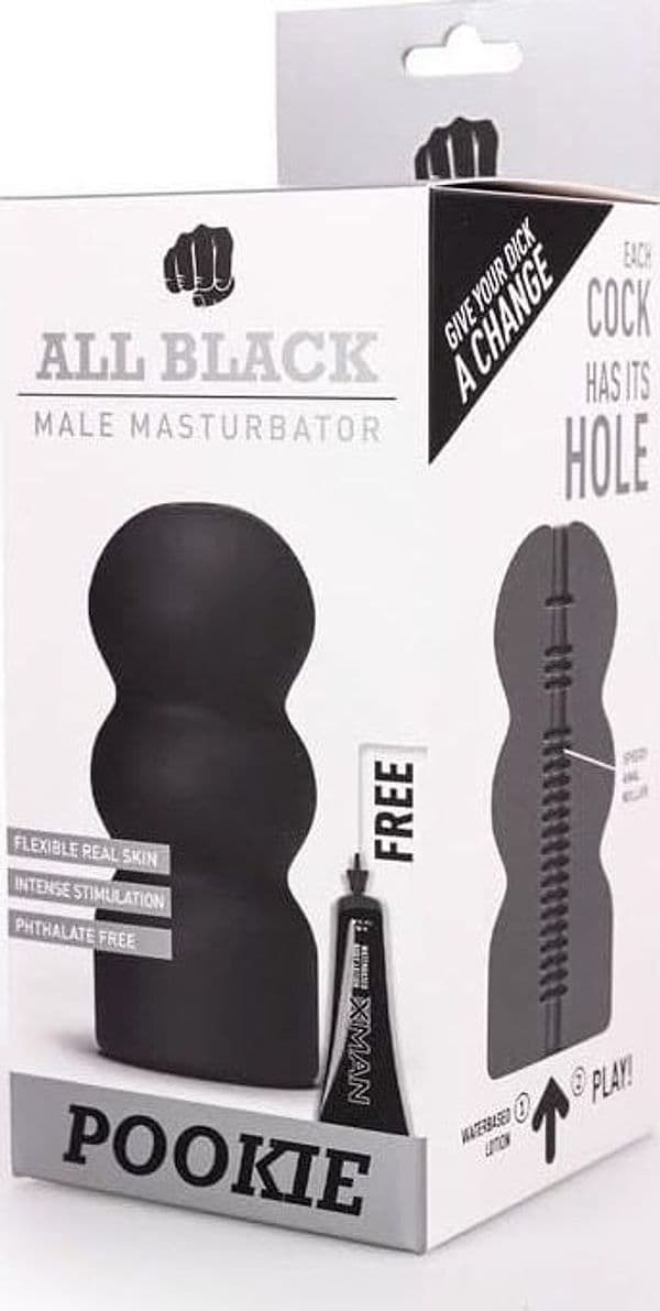 Masturbatore uomo All Black Pookie Male Masturbator Real Skin Touch 17 cm