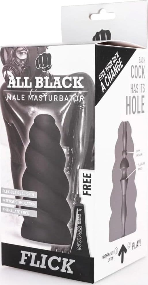 Masturbatore uomo All Black Male Masturbator FLICK – Real Skin Touch – 17 cm