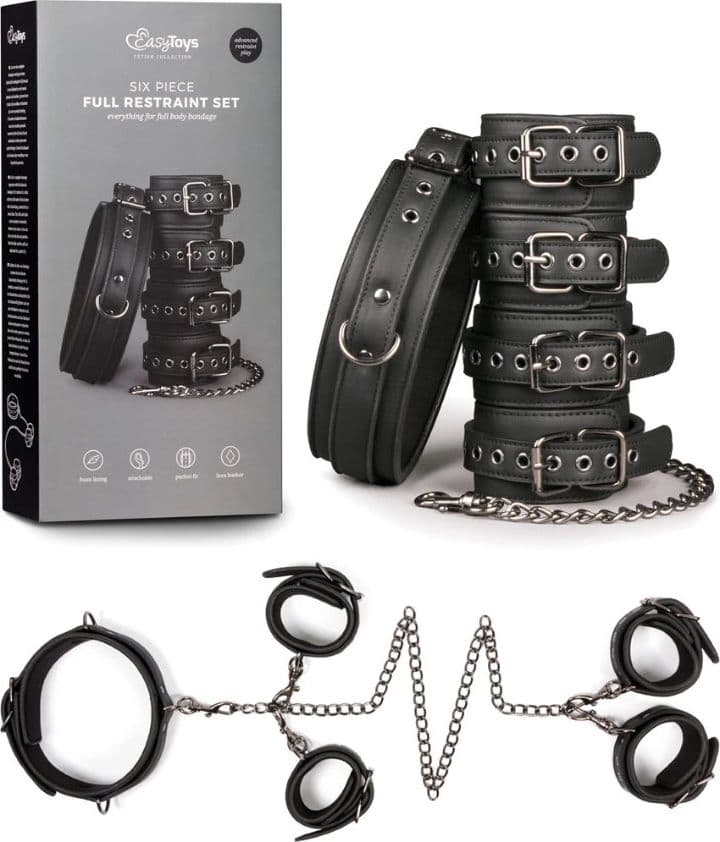 Premium set EasyToys 6 Pezzi Full Restraint kit Bondage Polsi Caviglie Nero - 9