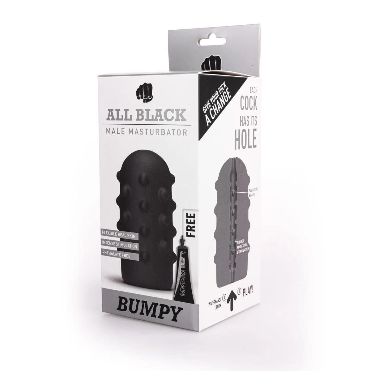 Masturbatore uomo All Black Bumpy nero pesante morbido 17 cm circa