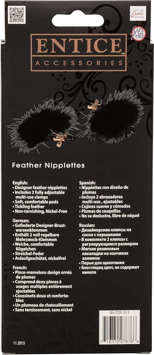 Morsetti per capezzoli con piume Entice nero e oro pinze bondage BDSM fetish in prodotto Erosdom - Palmi, commercioVirtuoso.it