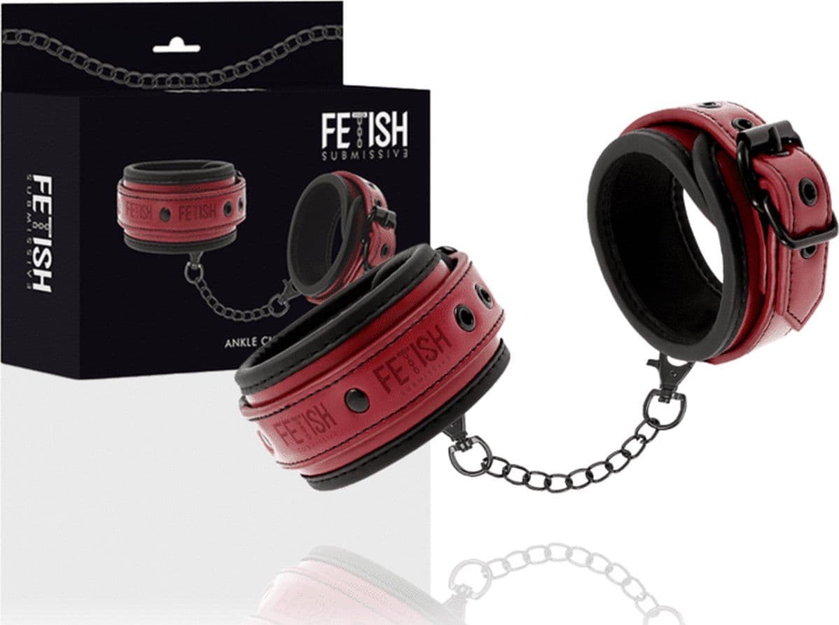 Cavigliere piedi bondage rosso nero Fetish imbottite pelle vegana Dark room - 8