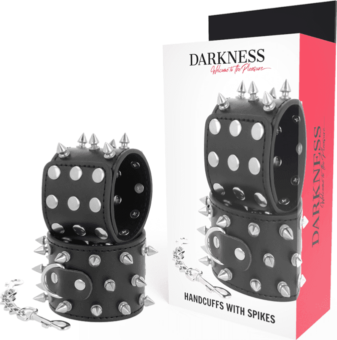 Manette bondage nere pelle PU con borchie per fetish role play BDSM Darkness - 8