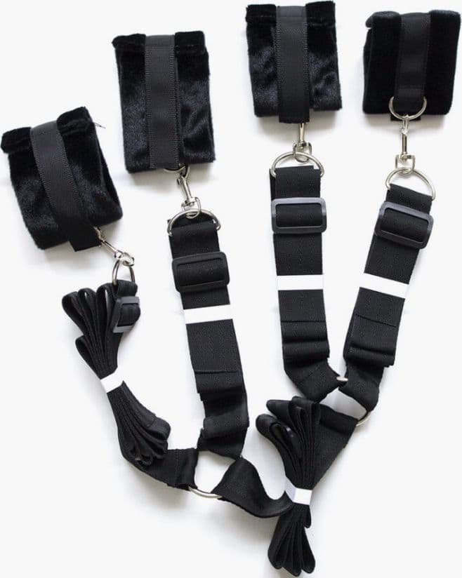 Bondage set blocco anche per il letto manette cavigliere peluche nero regolabile ideale per BDSM e fetish - 7