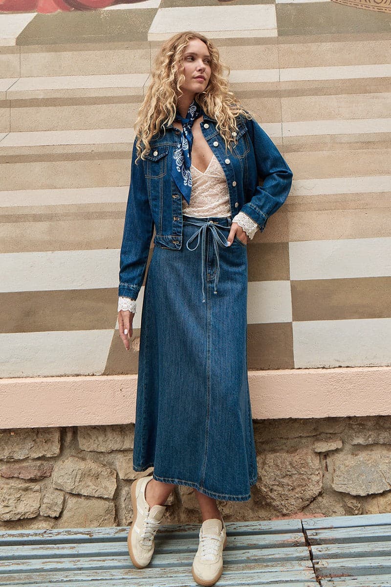 Gonna lunga in denim Annodata in vita