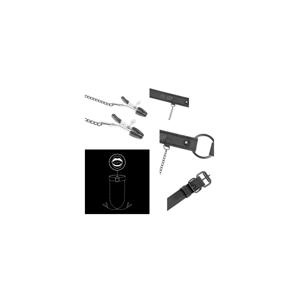 Fetish gag O ring & pinzette capezzoli nero regolabile BDSM bondage fetish in prodotto Erosdom - Palmi, commercioVirtuoso.it