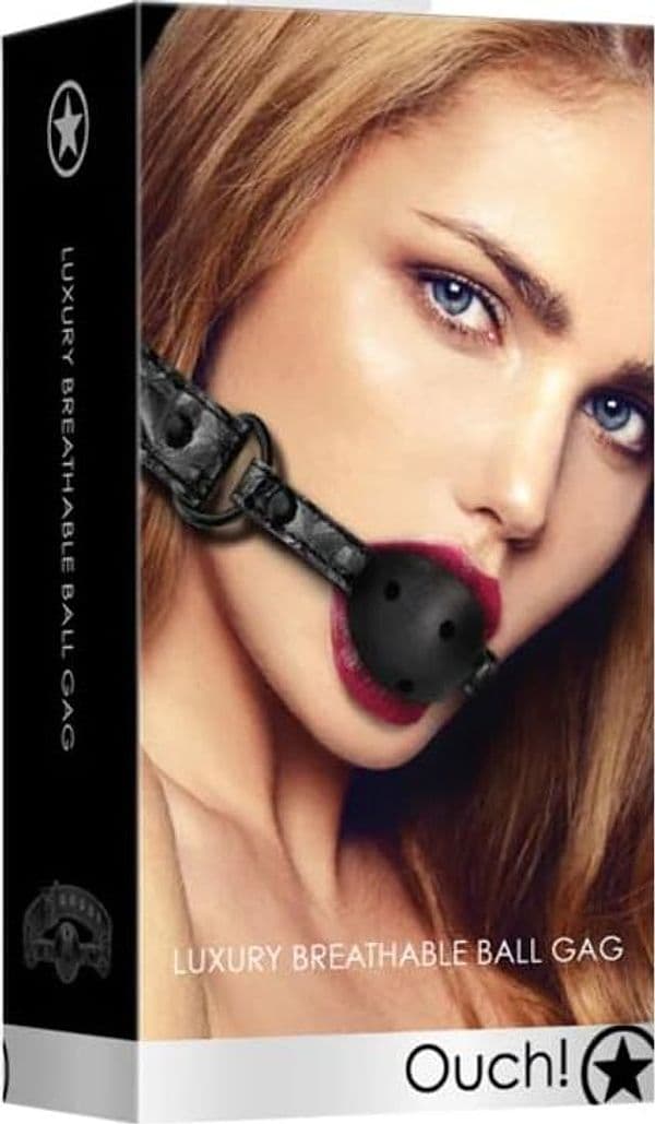 Gag Lusso Ouch! nero pelle PU regolabile morso bondage fetish BDSM - 5