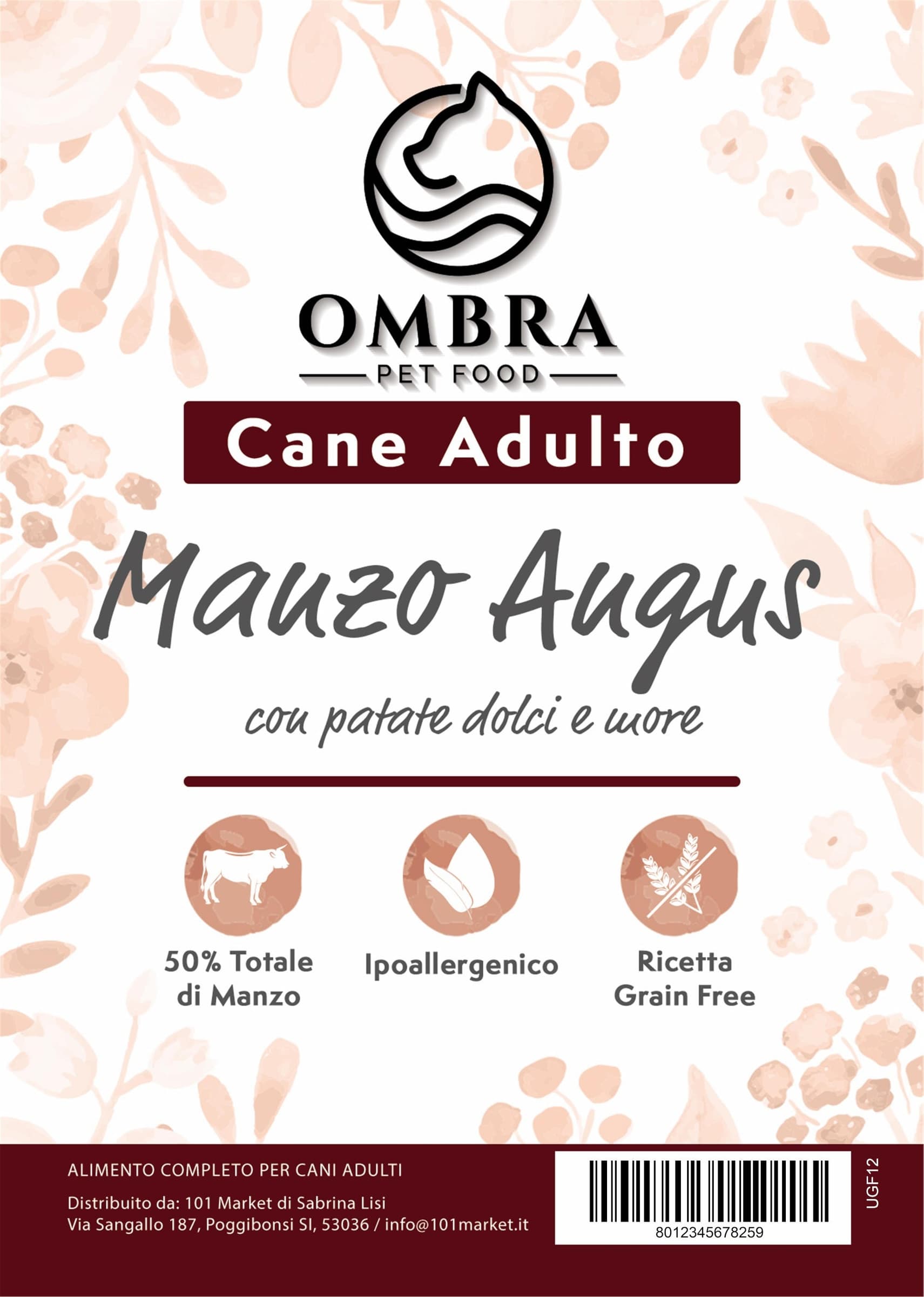 Croccantini OMBRA Grain Free per Cane adulto Manzo Angus con patate dolci e carote 12kg