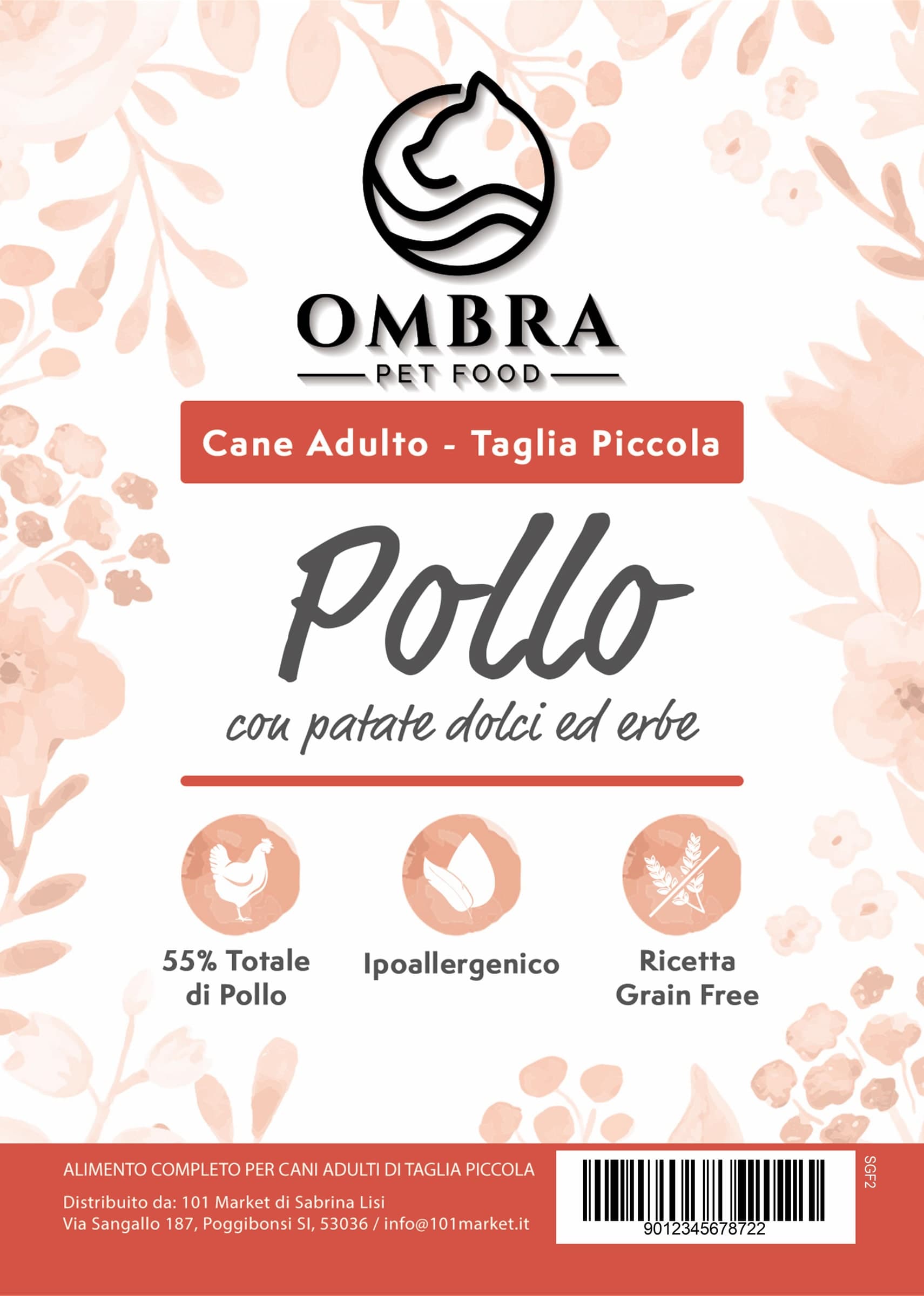 Croccantini OMBRA Grain Free per Cane adulto Taglia piccola Pollo con patate dolci ed erbe 2kg