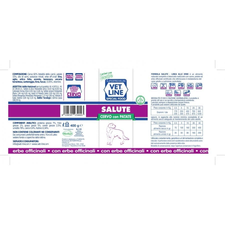 Vet Line mangime umido Cani linea Salute Cervo e Patate 400 gr - 2